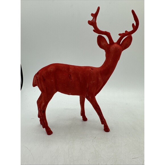 Vintage Red Flocked Reindeer Buck Deer Christmas Decor Plastic - Picture 13 of 16